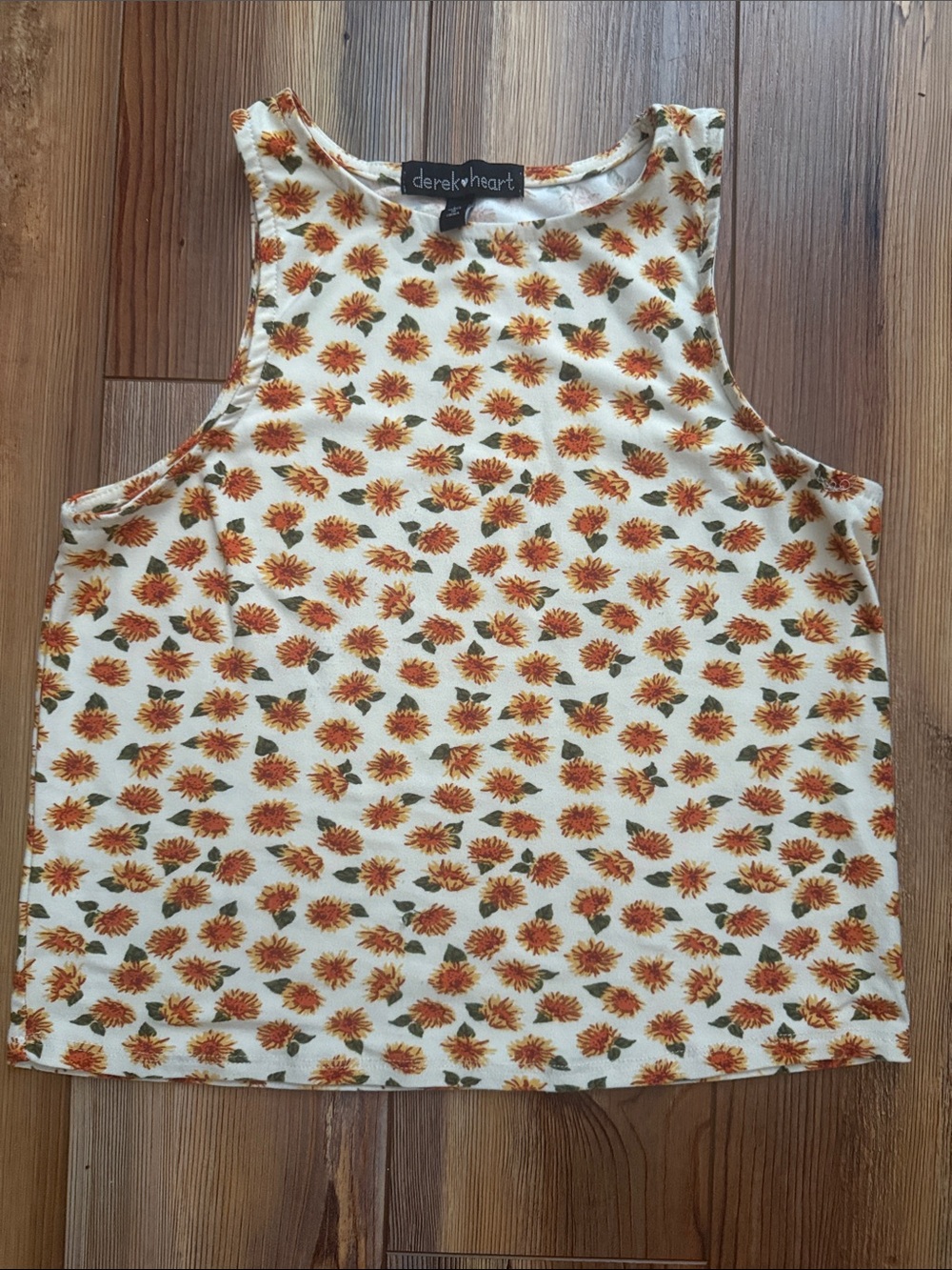 Cream Floral Tank Top - Orange Sunflower Print